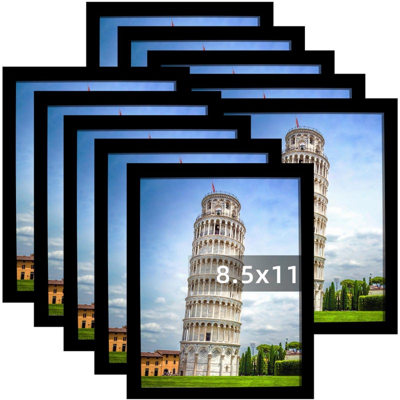 SESEAT 8.5x11 Picture Frame Set of 10, Display Pictures 8.5x11 Prints Without Mat, Tabletop or Wall Mounting, Black - Image 1